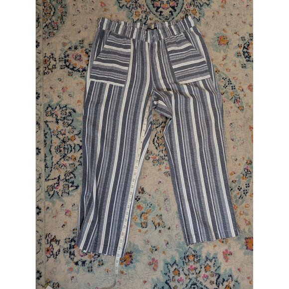 Beau Dawson Blue & White Striped Linen Blend Pull-On Cropped Pants - PL - Picture 8 of 9